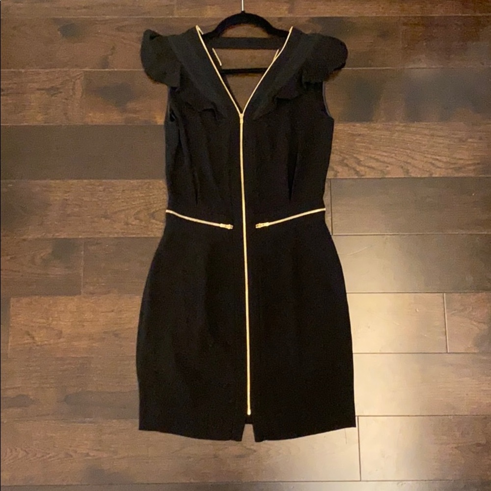 Sandro Paris black dress with gold zipper hardware